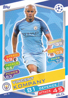 Vincent Kompany Manchester City 2016/17 Topps Match Attax CL #MC06